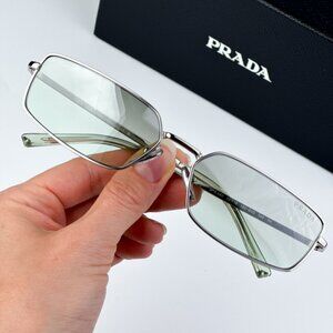 Prada PRA60S 1BC80G BRAND NEW Sunglasses Silver Grey Mirror Rectangle Unisex